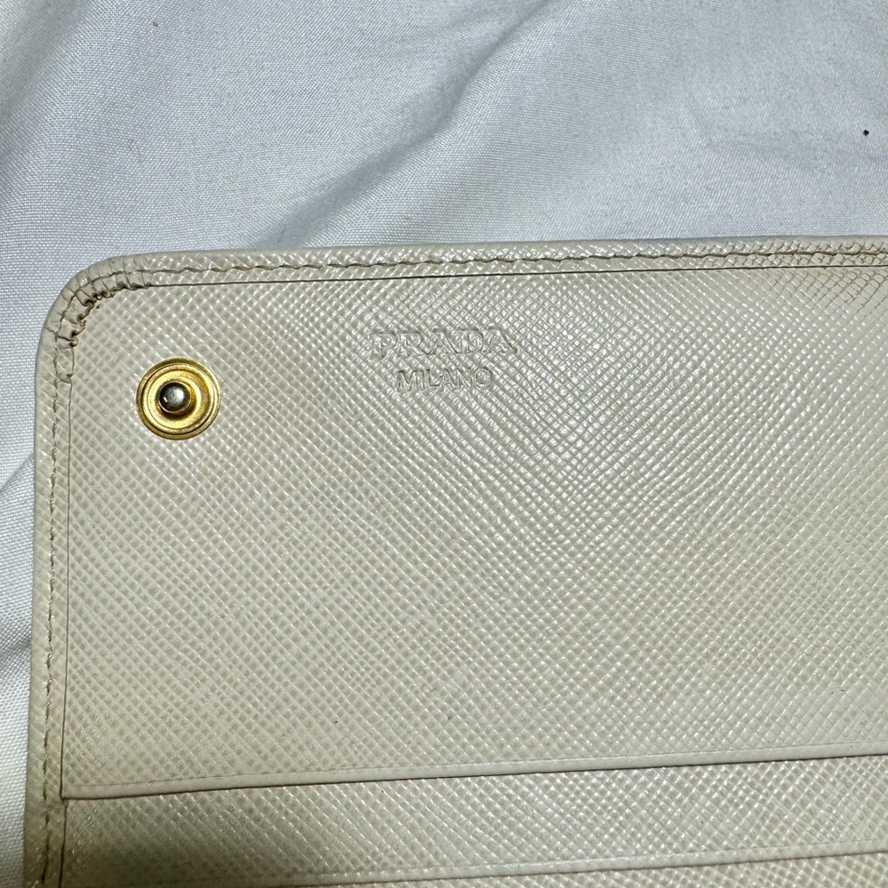 Prada Cream Grey Saffiano Lux Leather Flap Continental Wallet - Picture 6 of 10